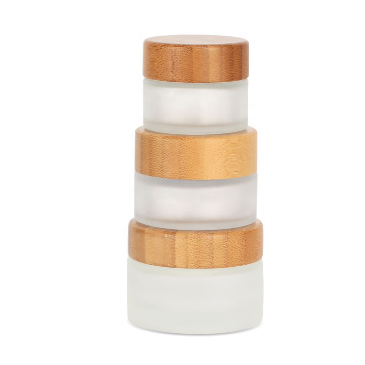 Cosmetic Small Pack Bamboo Lid Frosted Glass Jar 15g 30g 50g glass cosmetic jar