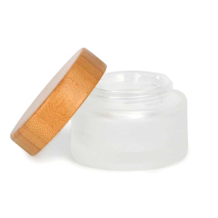 Cosmetic Small Pack Bamboo Lid Frosted Glass Jar 15g 30g 50g glass cosmetic jar