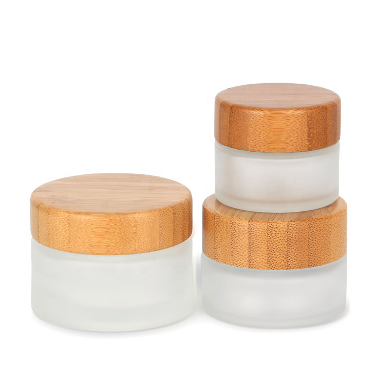 Cosmetic Small Pack Bamboo Lid Frosted Glass Jar 15g 30g 50g glass cosmetic jar