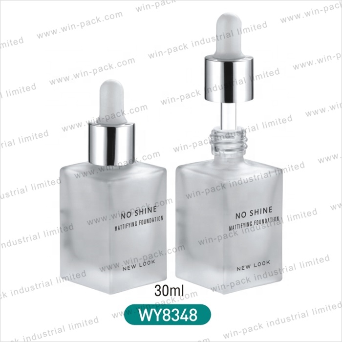 Cosmetic Square Frosted Clear White Rectangular Glass Bottle 30 ml skincare dropper bottle