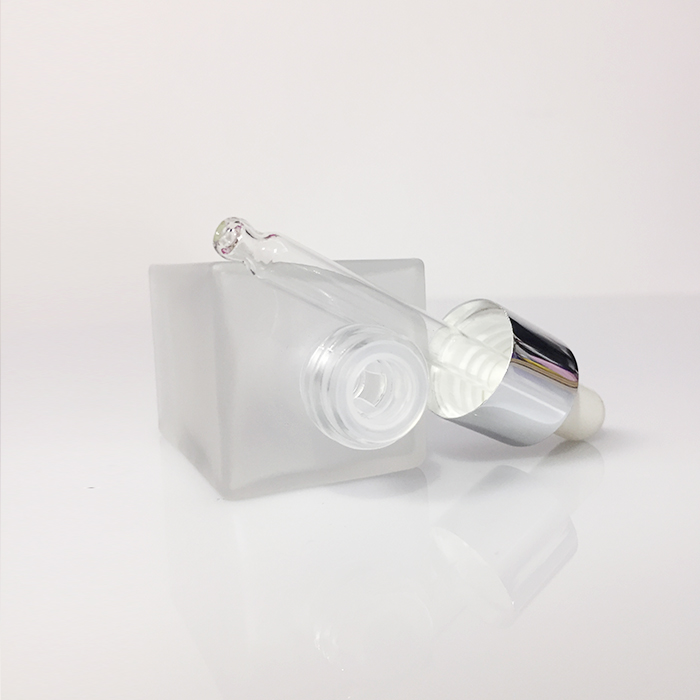 Cosmetic Square Frosted Clear White Rectangular Glass Bottle 30 ml skincare dropper bottle
