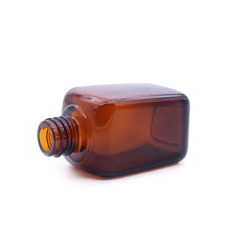 Cosmetic Use 35ml Fancy Amber Square Glass Cosmetic Serum Dropper Bottle