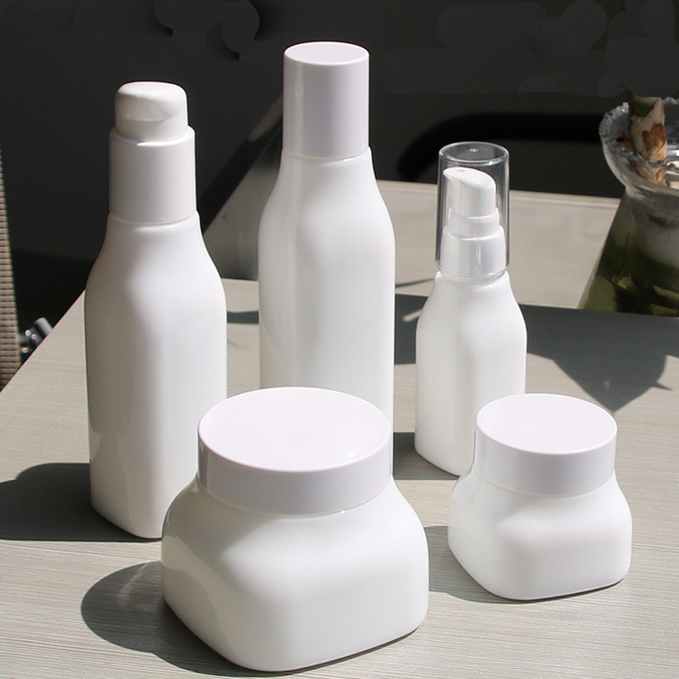 Cosmetic White Porcelain Bottle with pump 120ml 100ml 40ml and Opal Glass Cream jar Set 50g 150g