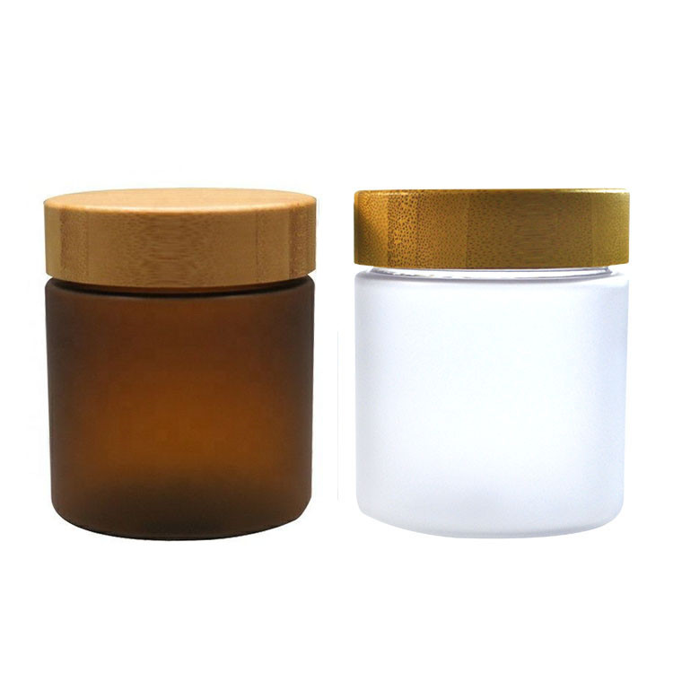 Cosmetic Wide mouth food grade container 150ml 250ml frosted clear amber pet plastic cream jar with bamboo lid