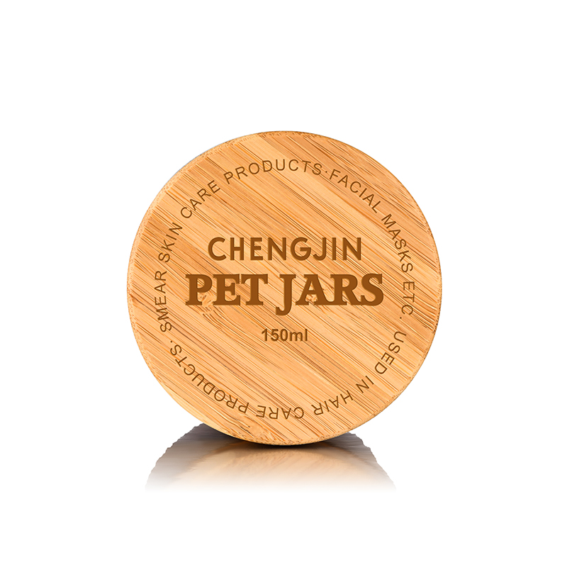 Cosmetic Wide mouth food grade container 150ml 250ml frosted clear amber pet plastic cream jar with bamboo lid