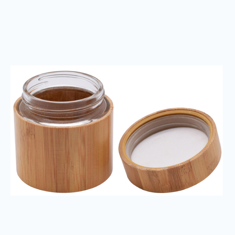 Cosmetic bamboo packaging 10g 15g small frosted glass jar bamboo lid for eye cream eyeshadow powder glitter