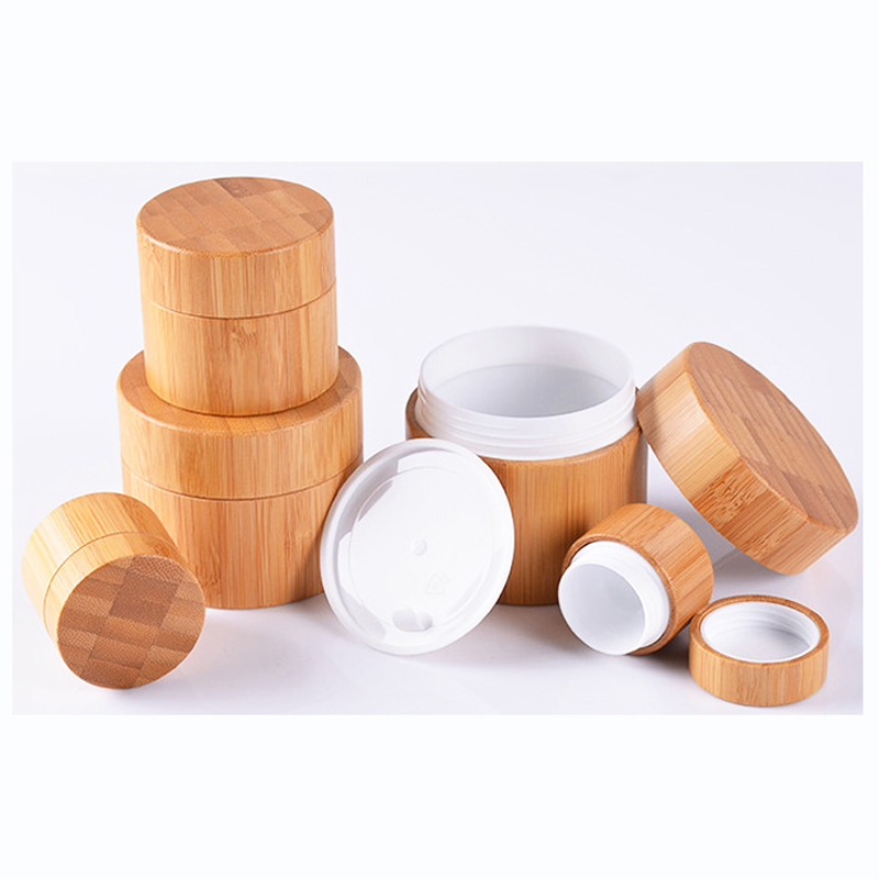 Cosmetic bamboo packaging 10g 15g small frosted glass jar bamboo lid for eye cream eyeshadow powder glitter