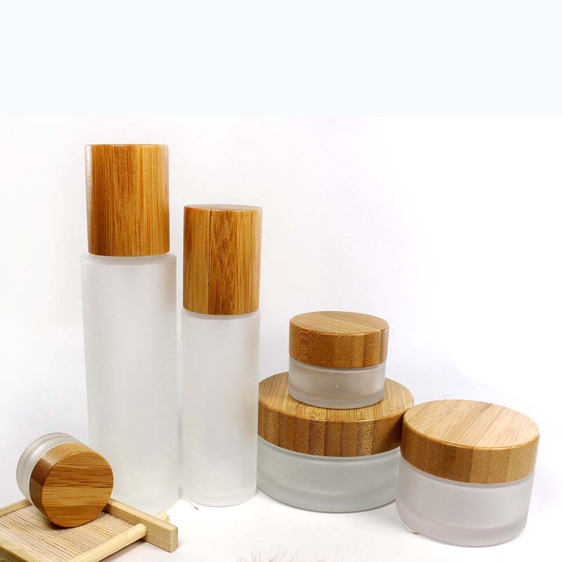 Cosmetic bamboo packaging 10g 15g small frosted glass jar bamboo lid for eye cream eyeshadow powder glitter