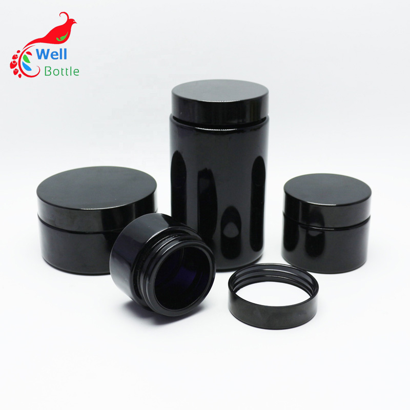 Cosmetic black violet Glass cream Jar 50ml with custom printing VJ-96S