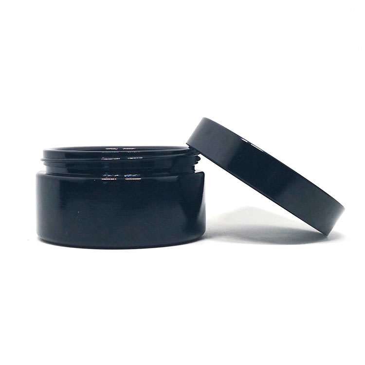Cosmetic cbd weed packaging Dark Violet 100 g UV flat glass cosmetic jar luxury with black lids