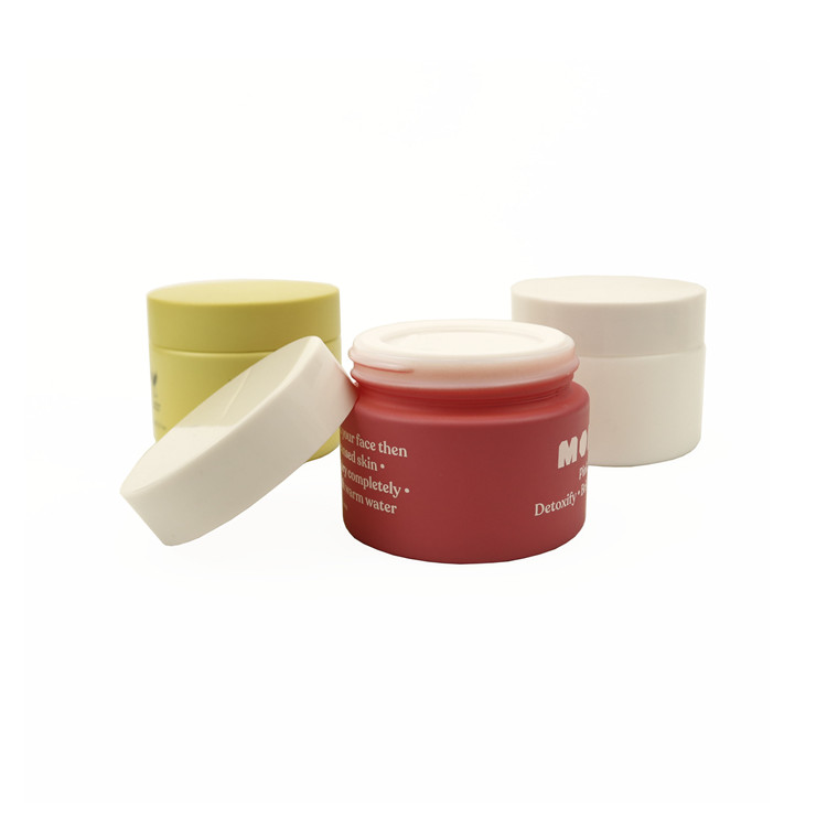 Cosmetic ceramic packaging blue creme porcelain frosted opal white glass jars 50g de vidro fosco pot cosmtique with yellow cap