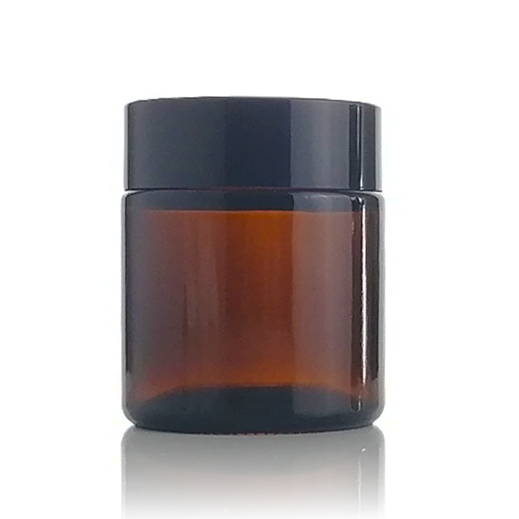 Cosmetic clear cream jars 5g 10g 15g 20g 30g 50g 100g 1oz 2oz amber glass jar with gold silver black cap