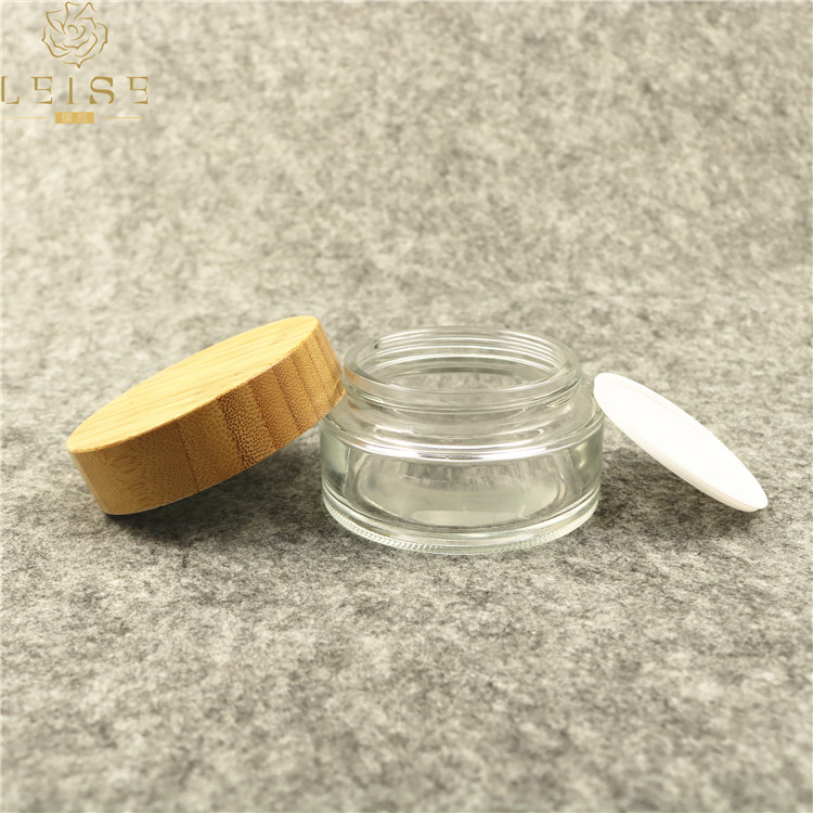 Cosmetic clear glass jar with bamboo lid wooden cap 1.7oz 50g 50ml glass cream clear jar with bamboo top ready for ship RTS