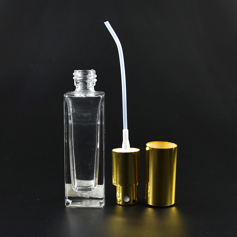 Cosmetic container 10ml 30ml 50ml 100ml Clear Tall square glass perfume bottle with gold silver black pump caps