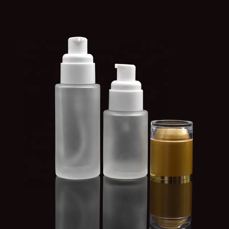 Cosmetic container 20ml 30ml 40ml 50ml 60ml 80ml frosted flat shoulder glass bottle with pump lotion cap for essential oil