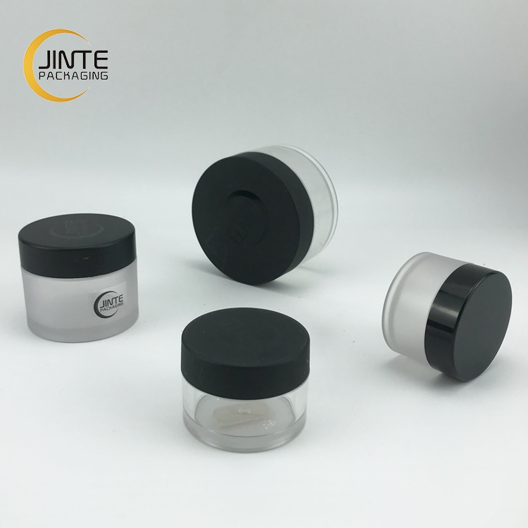 Cosmetic container PETG Plastic Froested jar with black lid Make Up Container