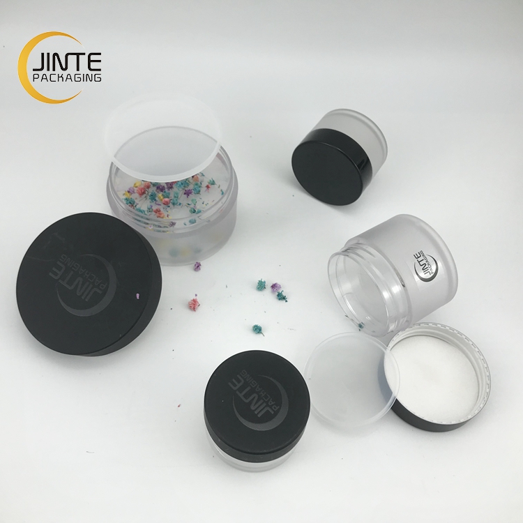 Cosmetic container PETG Plastic Froested jar with black lid Make Up Container