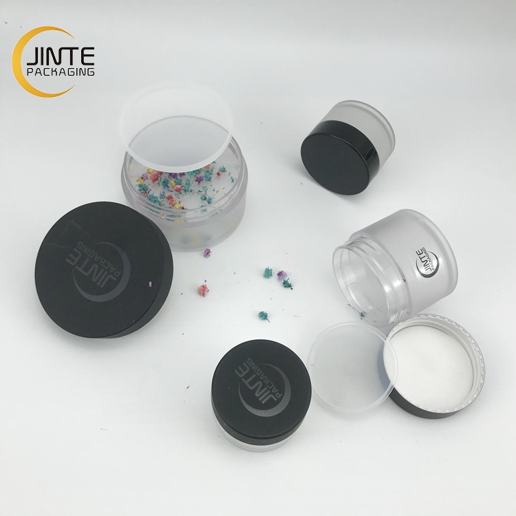Cosmetic container PETG Plastic Froested jar with black lid Make Up Container