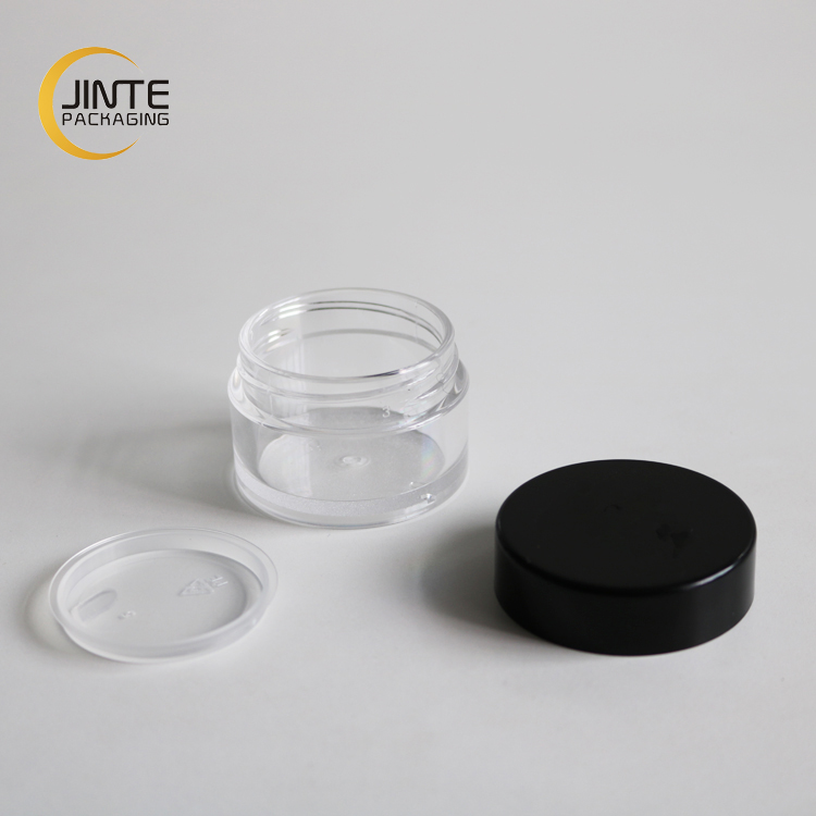 Cosmetic container PETG plastic clear jar with black lid turquoise lid