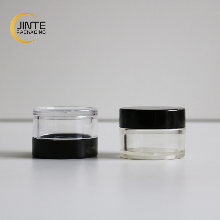 Cosmetic container PETG plastic clear jar with black lid turquoise lid