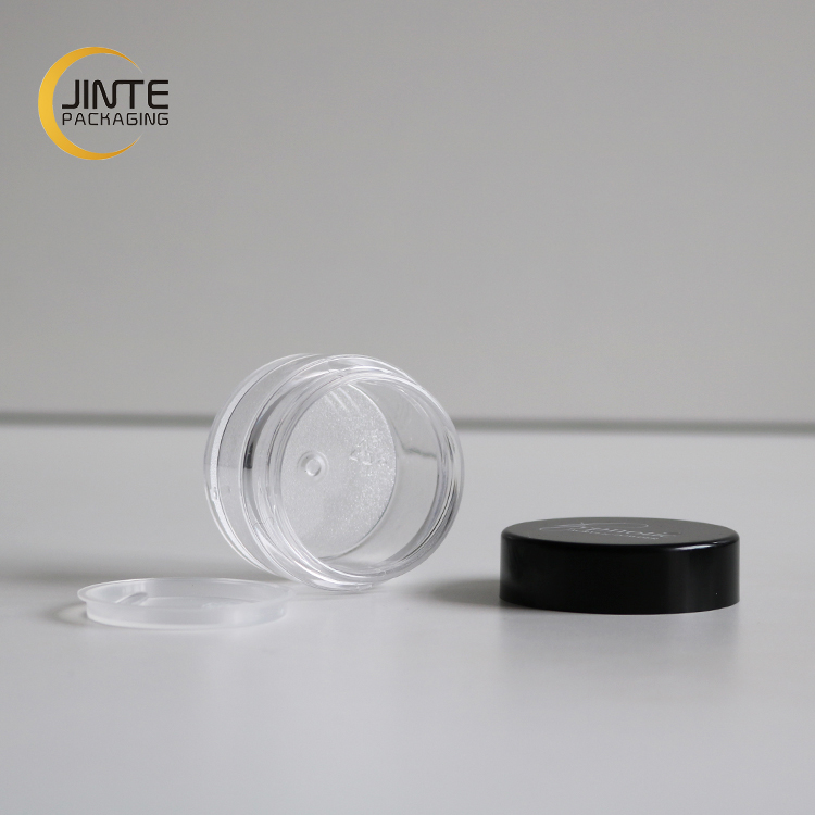 Cosmetic container PETG plastic clear jar with black lid turquoise lid