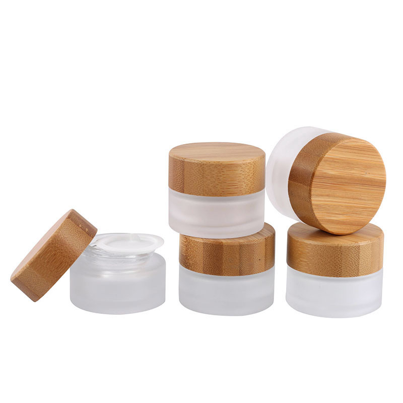 Cosmetic container bamboo jar with lids 30ml/50ml clear glass jar with bamboo lid