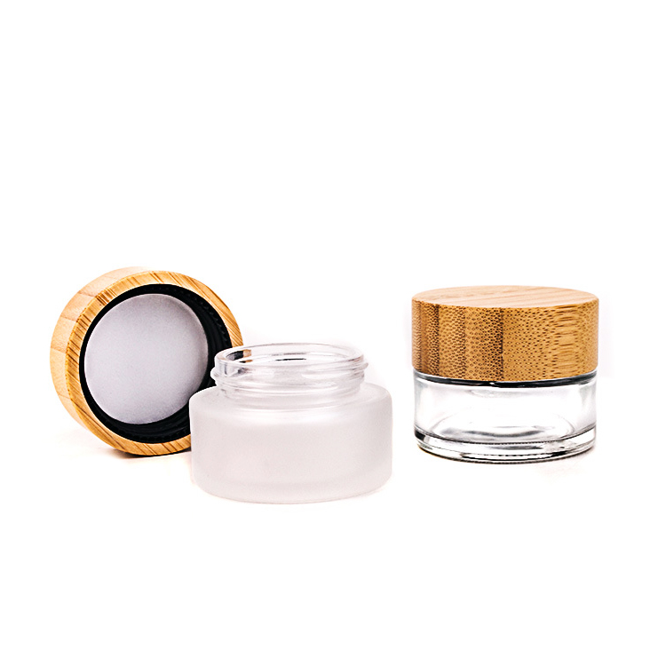 Cosmetic container bamboo jar with lids 30ml/50ml clear glass jar with bamboo lid