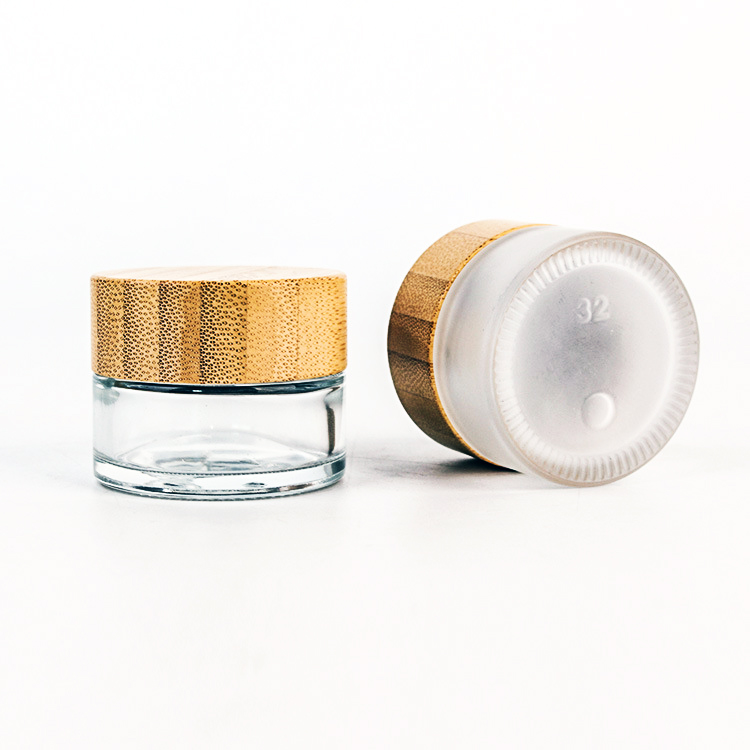 Cosmetic container bamboo jar with lids 30ml/50ml clear glass jar with bamboo lid