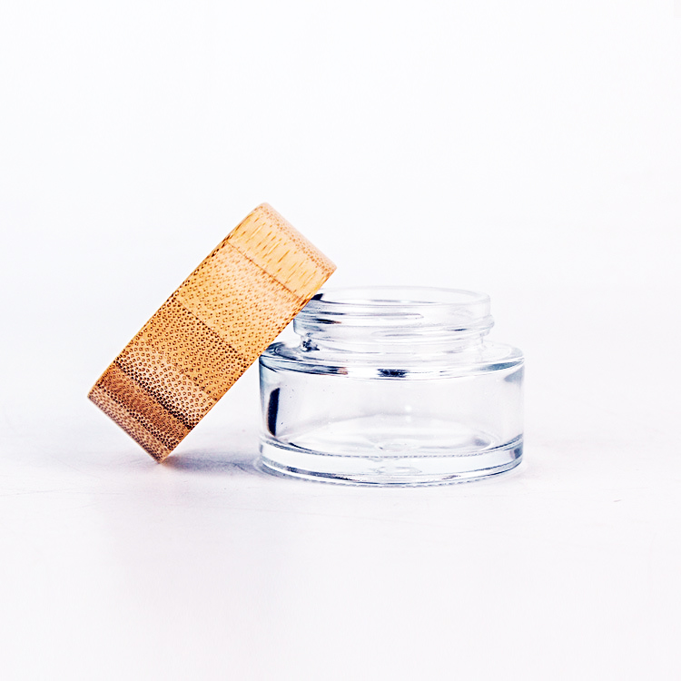 Cosmetic container bamboo jar with lids 30ml/50ml clear glass jar with bamboo lid