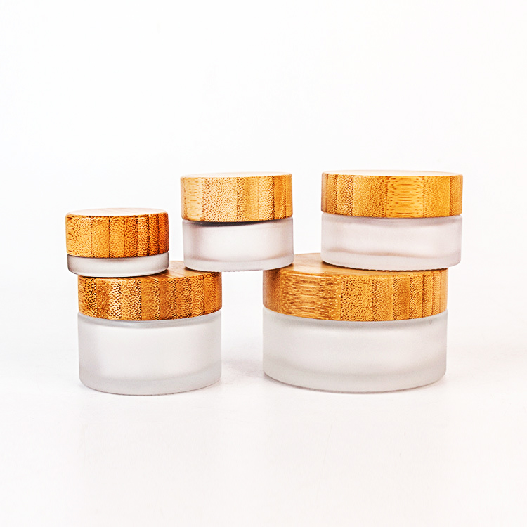 Cosmetic container bamboo jar with lids 30ml/50ml clear glass jar with bamboo lid