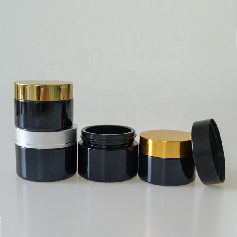 Cosmetic container black  15g 20g 30g 50g  glass jar with aluminum gold silver  lid