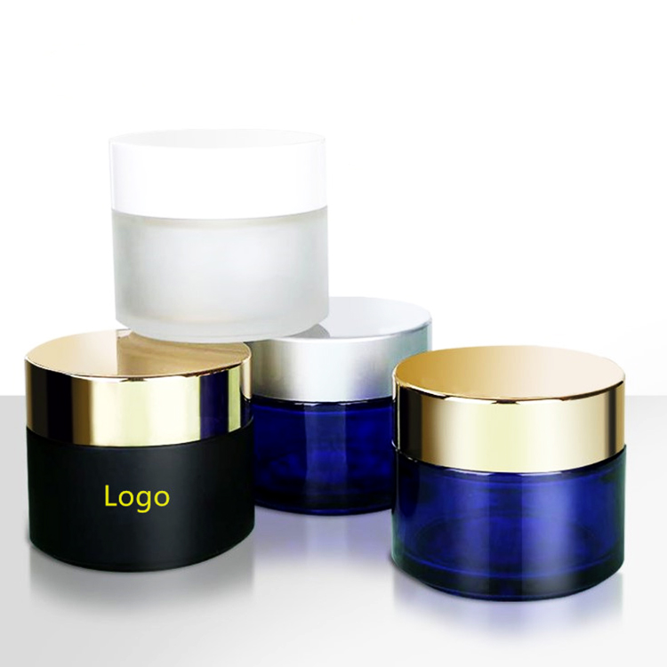 Cosmetic container cream packing 50 ml 100ml frosted black glass jar with black lid