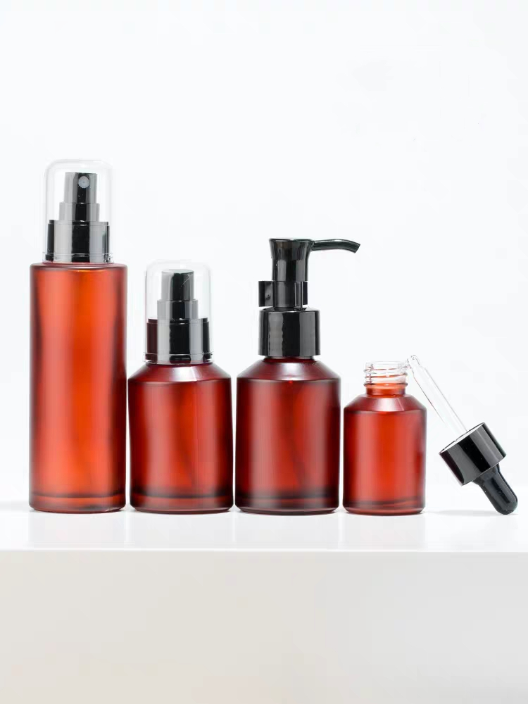 Cosmetic container glass Rose gold lotion bottle with pump dispenser dropper