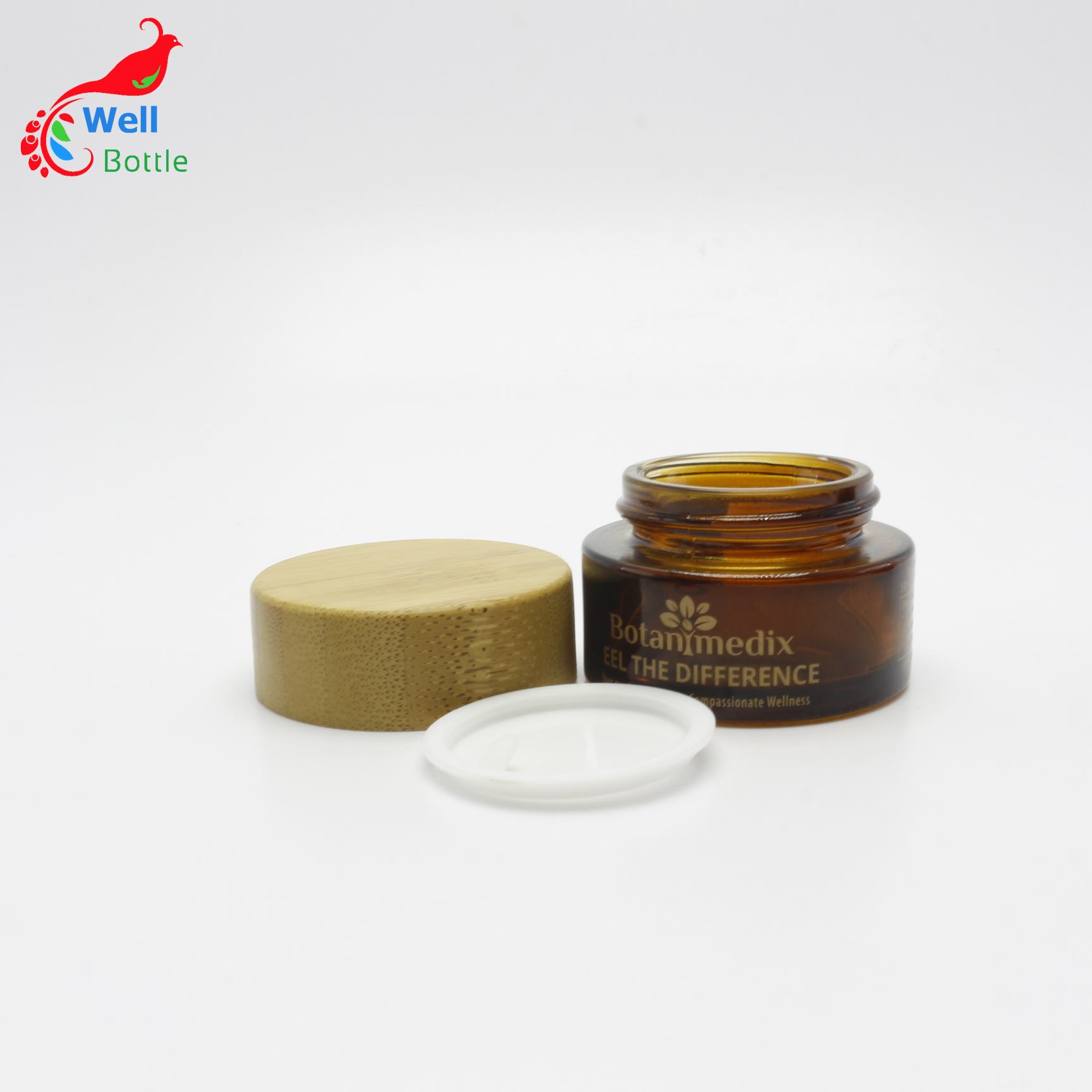 Cosmetic containers 100% organic wood bamboo 15 g amber brown glass jar /bottle with screw bamboo lid  J087E