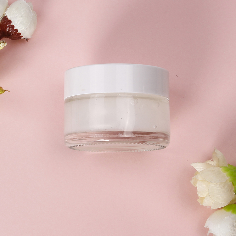 Cosmetic containers 50 g Clear face cream glass jar with white lid
