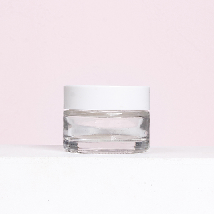 Cosmetic containers 50 g Clear face cream glass jar with white lid