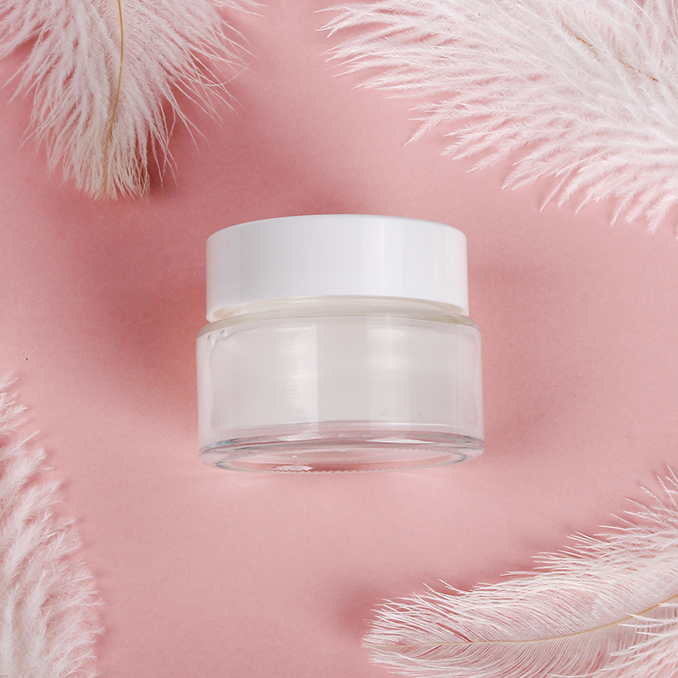 Cosmetic containers 50 g Clear face cream glass jar with white lid