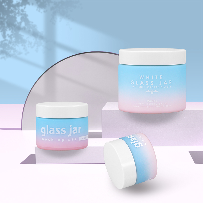 Cosmetic cream Package Blue Pink Glass Jar for face cream white glass jar