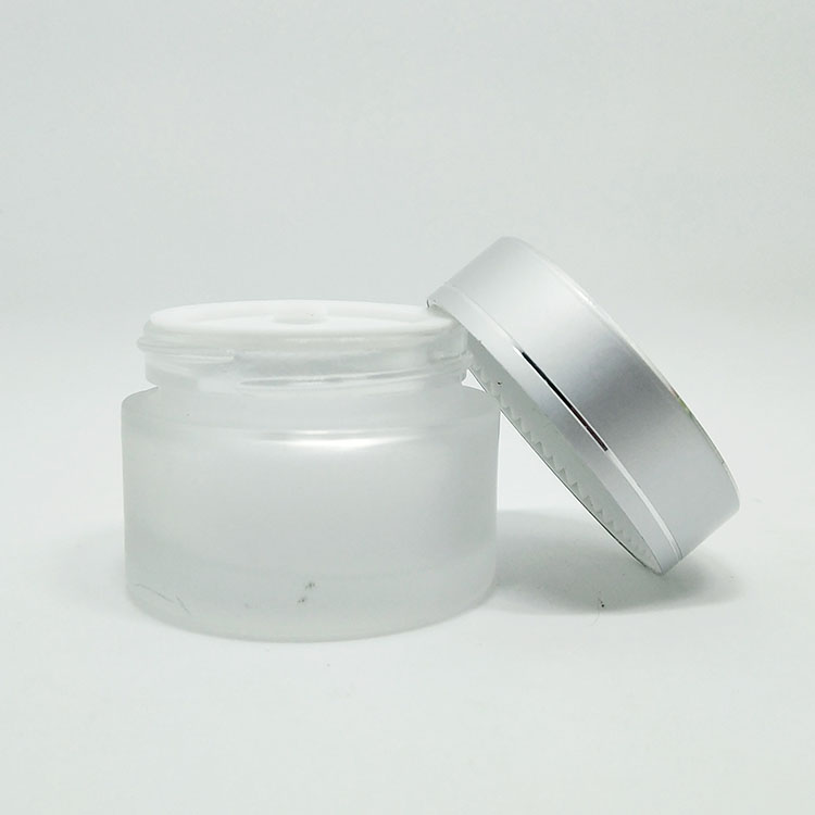 Cosmetic cream clear aluminum lid face cream 1oz frosted glass jars
