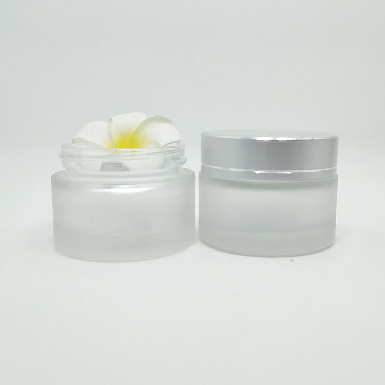 Cosmetic cream clear aluminum lid face cream 1oz frosted glass jars