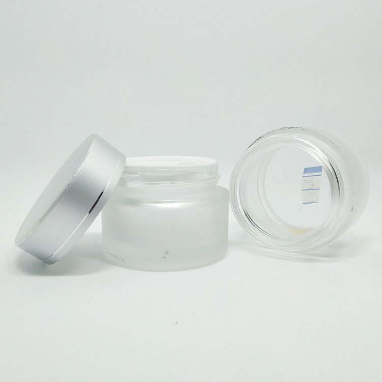 Cosmetic cream clear aluminum lid face cream 1oz frosted glass jars