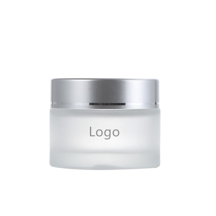 Cosmetic cream gel lip scrub container frosted glass jar with silver cap