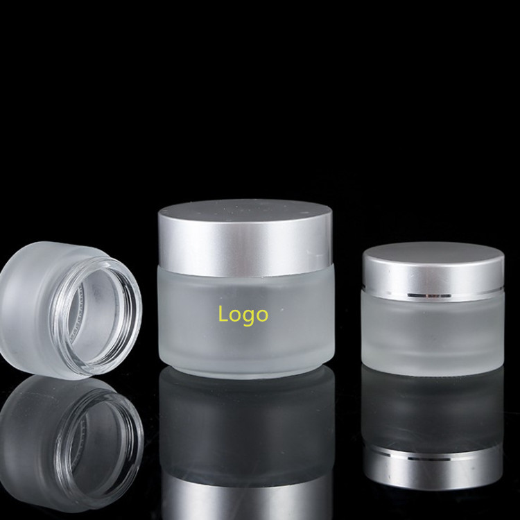 Cosmetic cream gel lip scrub container frosted glass jar with silver cap