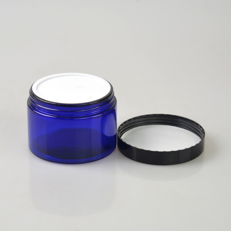 Cosmetic cream glass jar 15g 30g 50g 100g 200g blue glass material jar with plastic lid