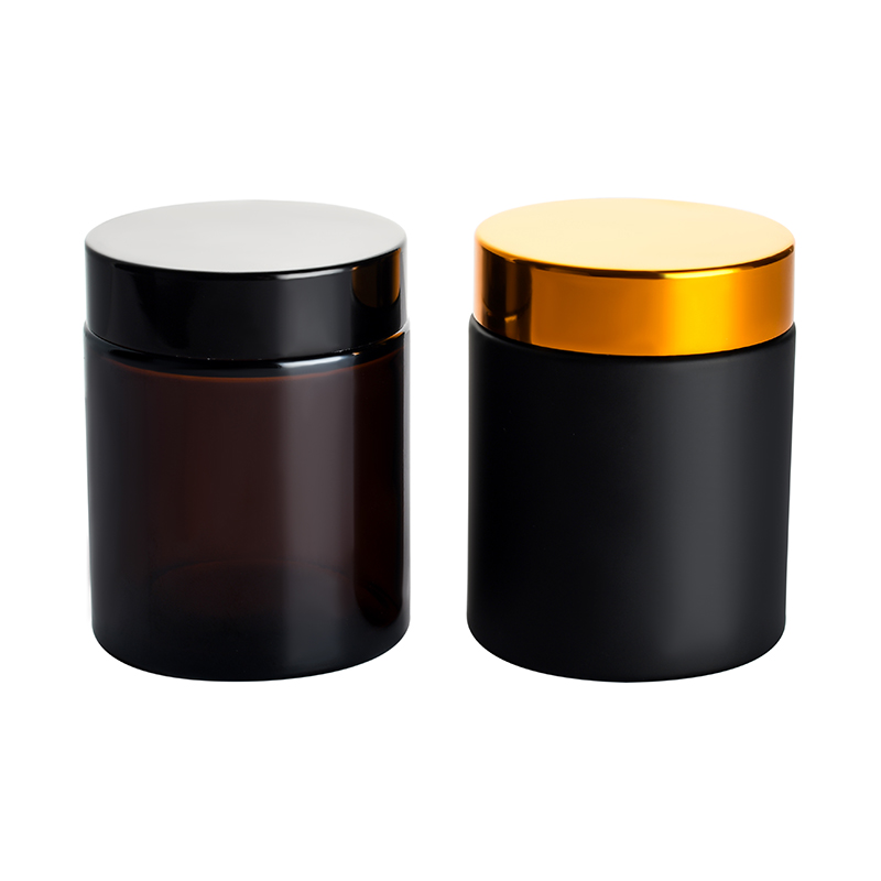 Cosmetic cream jar 1oz 2oz 3oz clear green blue amber glass jar with gold sliver black cap