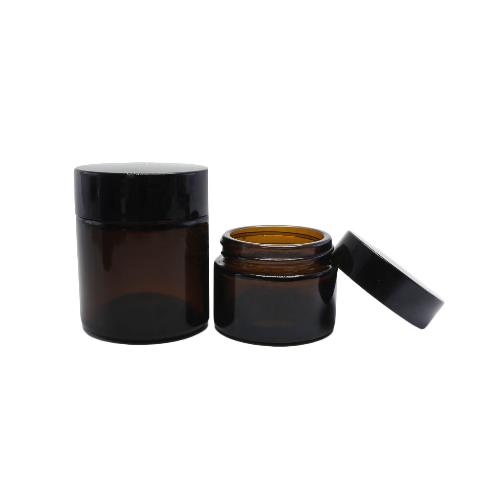 Cosmetic cream jar 5g 10g 15g 20g 30g 50g 100g amber glass jar with gold silver  black lid GJ-CC40