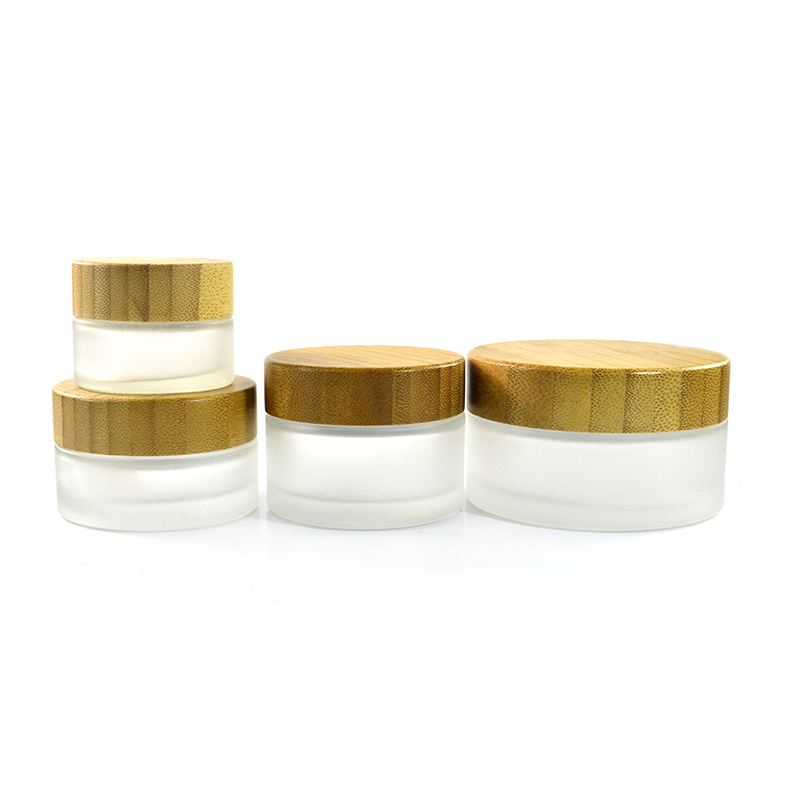 Cosmetic cream jar 5ml 15ml 30ml 50ml 100ml clear frosted glass jar with bamboo wood lid for body cream anti age cream