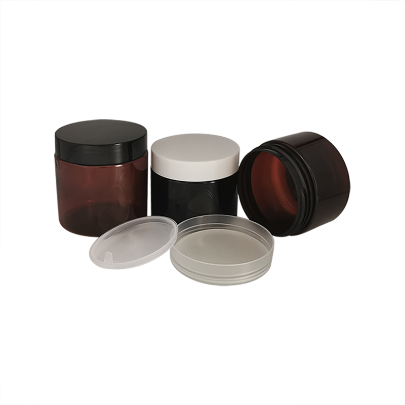 Cosmetic cream jar empty round 30g 50g 100g 120ml 150g 200g 250g amber black PET plastic jars with black white plastic lid