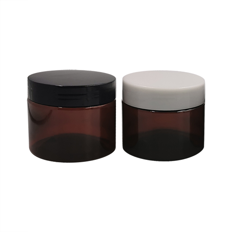 Cosmetic cream jar empty round 30g 50g 100g 120ml 150g 200g 250g amber black PET plastic jars with black white plastic lid