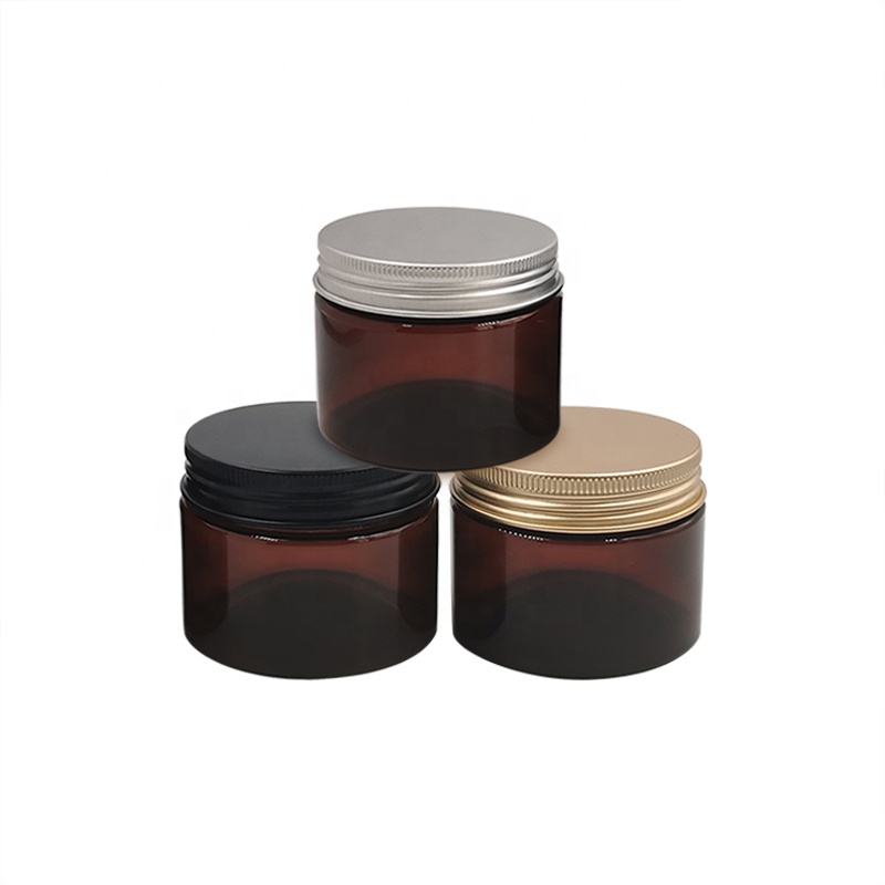 Cosmetic cream jar empty round 30g 50g 100g 120ml 150g 200g 250g amber black PET plastic jars with black white plastic lid